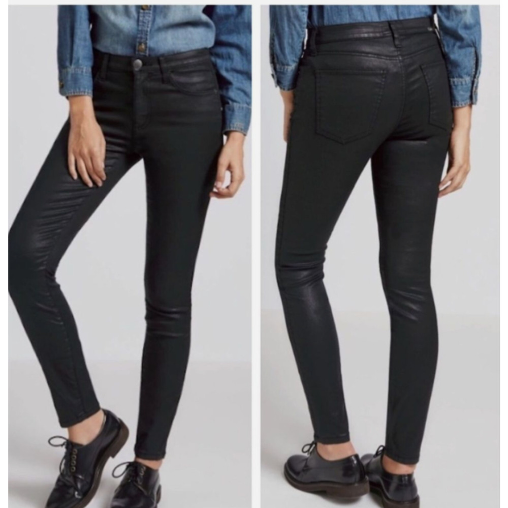 NEW CURRENT/ELLIOTT 28 Stiletto Black Coated High Waist Ankle Skinny Jean D50